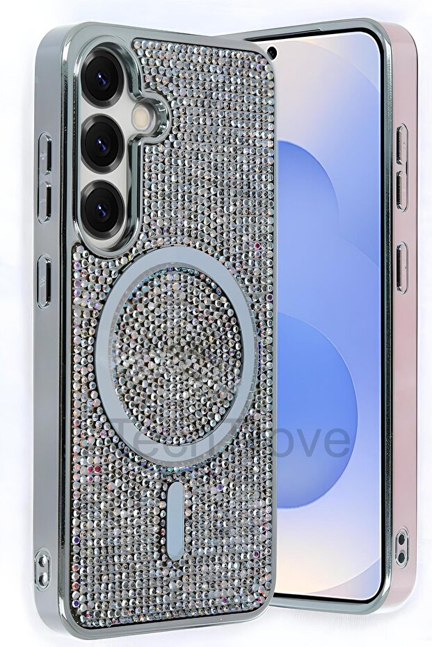 Samsung Galaxy S23 FE Kılıf Magsafe Özellikli Parlak Mozaik Taşlı Diamond Lüks Kapak - 1