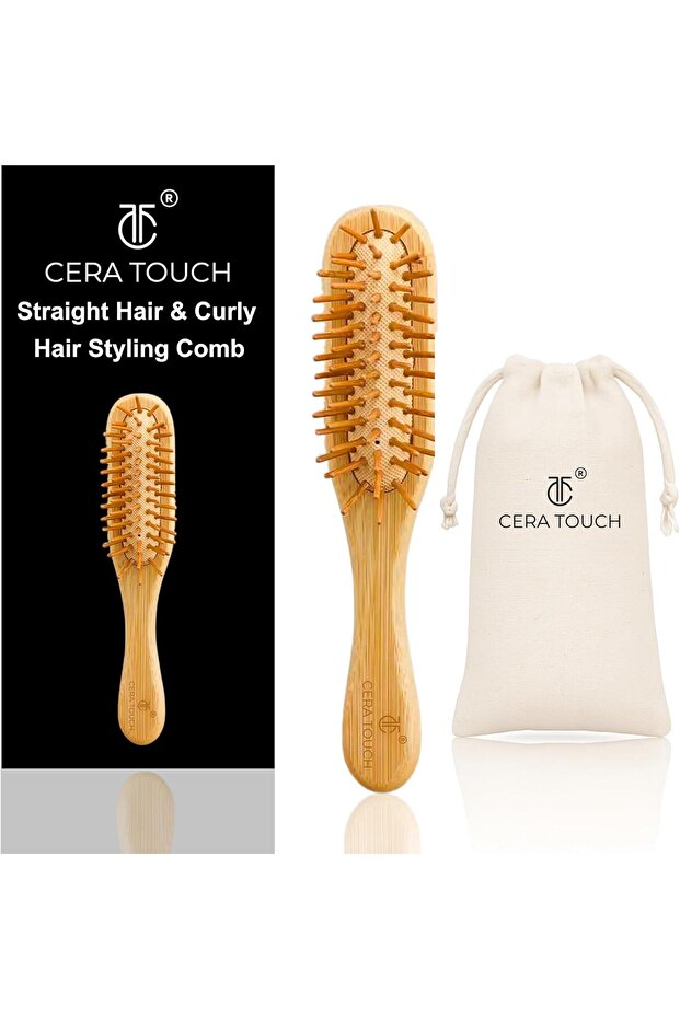 Mini Bamboo Hair Brush – Portable Detangling & Scalp Massage bamboo hair brush, Wooden