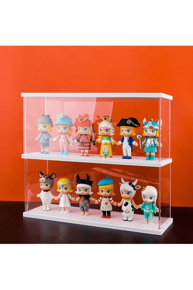 2-Level Clear Acrylic Display Case, Set of 2, Dustproof Showcase for Collection Bricks Blocks Toys