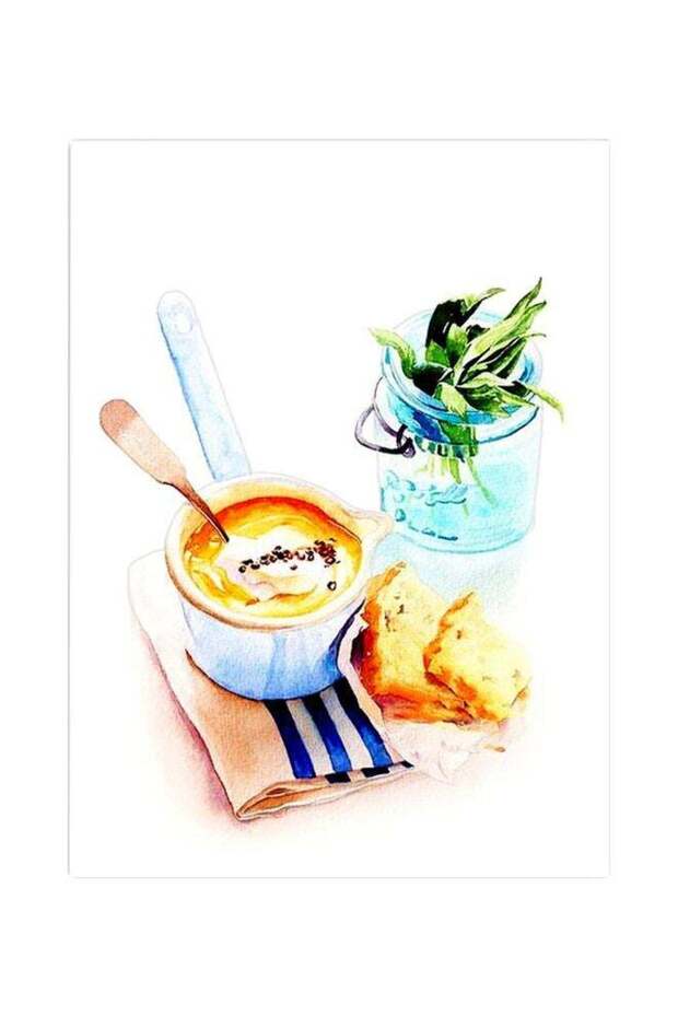 Dessert Dishes Watercolor Illustration Themed Metallic Plate White/Yellow/Green 20x15cm