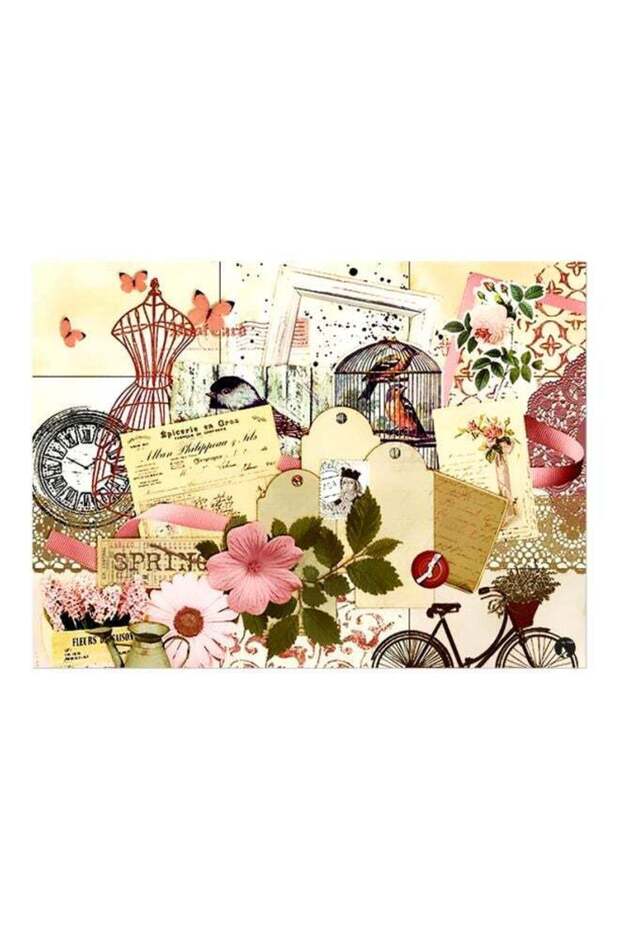 Decorative Printed Metallic Plate Beige/Pink/Green 20x15cm