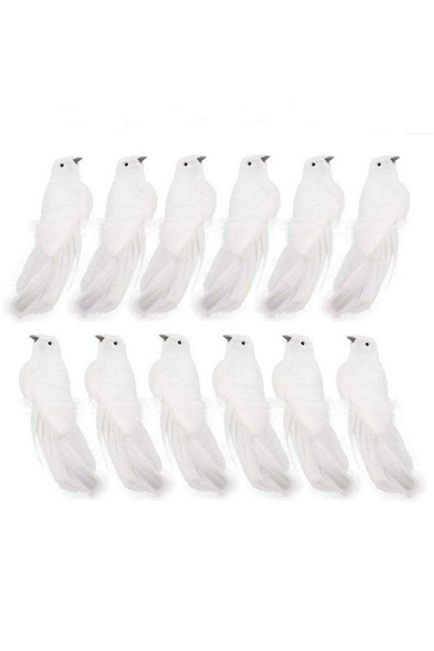 12 Pcs Artificial Christmas Dove Birds Clip on Tree Decorations White Feather Birds for Christmas T