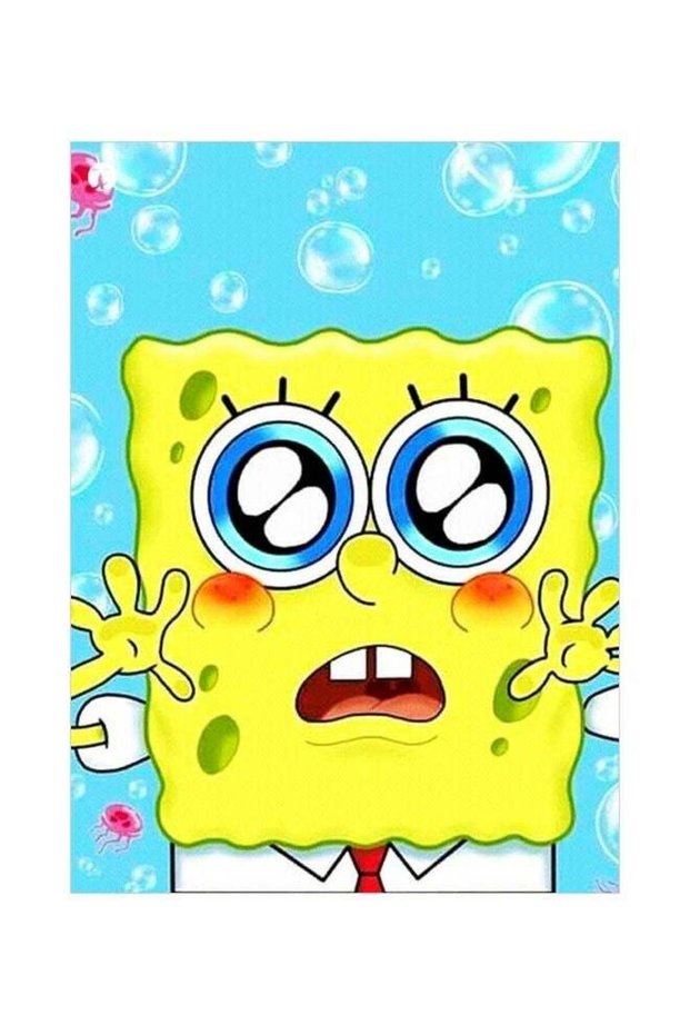 Spongebob Themed Decorative Metallic Plate Yellow/Blue/White 20x15cm