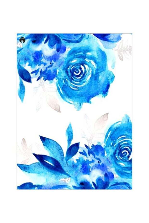 Floral Themed Metallic Plate Blue/White 20x15cm