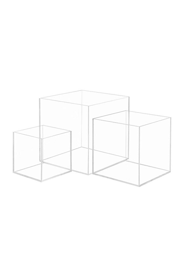 3 Pack Clear Acrylic Display Boxes - 3 Different Sized Cubes for Organisation/Protection/Display -