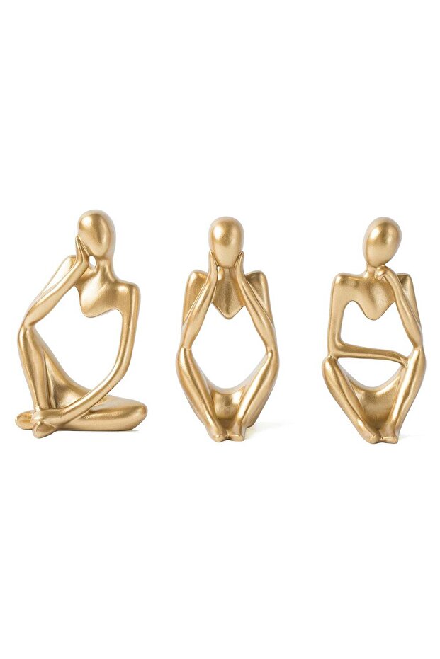 FARSH Gold Decor Thinker Statue Abstract Art Sculpture, Set of 3, Gold