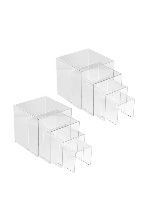 8 Pcs Acrylic Display Risers, 4 Tiered Square Crystal Clear Risers, Risers for Display Cupcakes, Fi