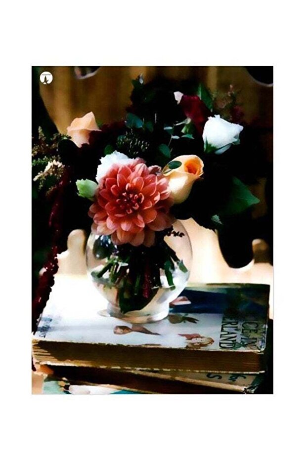 Flower Vase Themed Metallic Plate Green/Blue/Orange 20x15cm