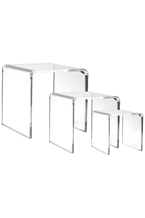 Clear Acrylic Risers - Set of 3 Assorted Sizes - Jewelry Display Shelf Fixtures Tabletop Stands - T