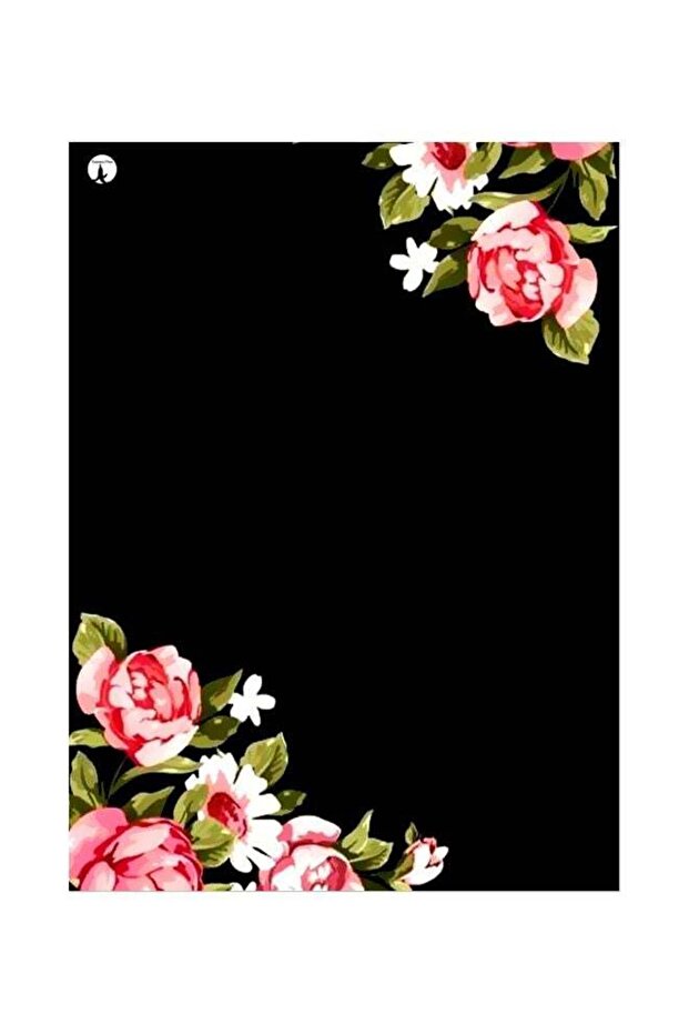 Rose Flower Themed Metallic Plate Black/Pink/Green 20x15cm