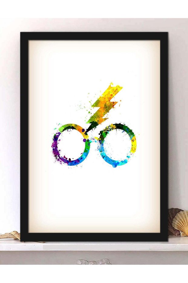 Wall Posters with Harry Potter Glasses Artwork and Black Frame - Wall Arts Home Décor Photo Frames