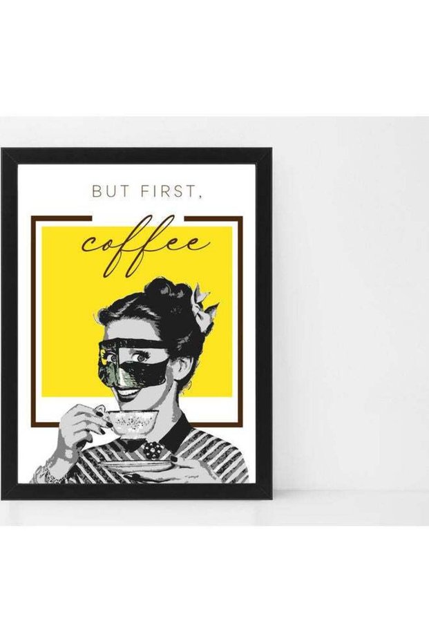 But First Coffee Typography Art Poster with Frame Multicolour 30x40cm