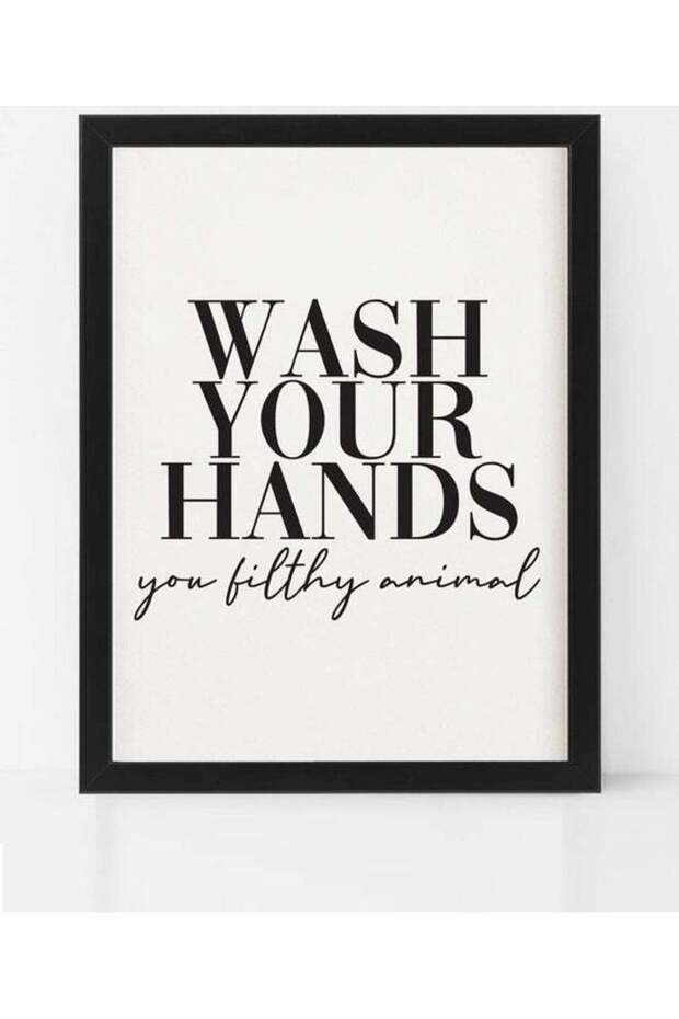 Funny Toilet Sign Poster with Frame Black/White 30 x 40cm