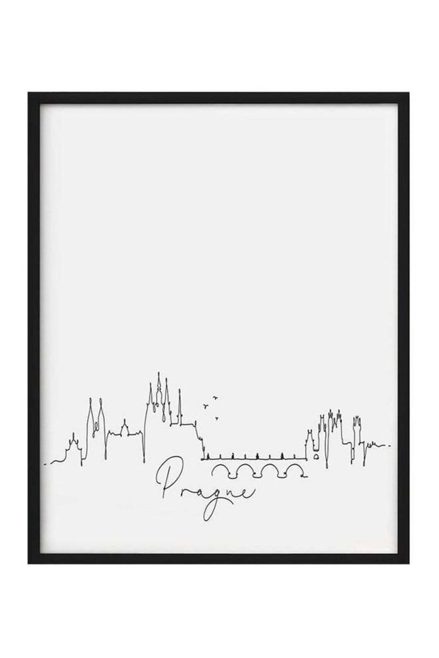 Prague Skyline Framed Poster Black/White 30x40cm