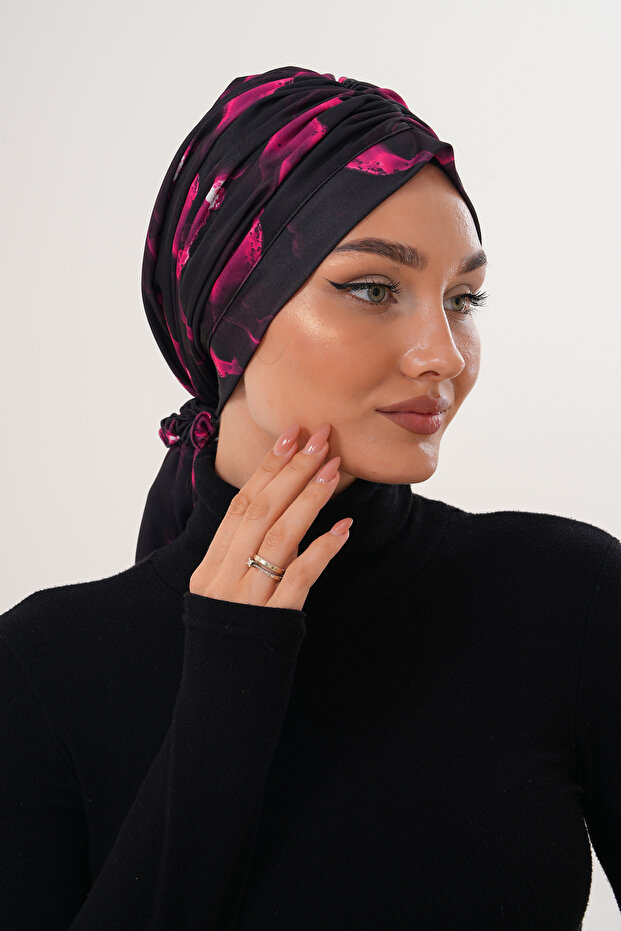 Patterned Buckle Bonnet Hijab Bonnet Daily Use Bonnet Shawl Scarf
