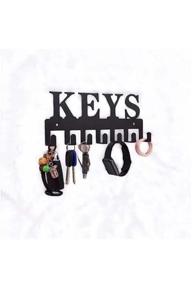 Wall Mounted Key Holder with 7 Hooks in Black Metal