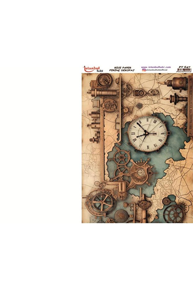 Brass Decopage Paper 30X42Cm Pt-647 Clock Compass