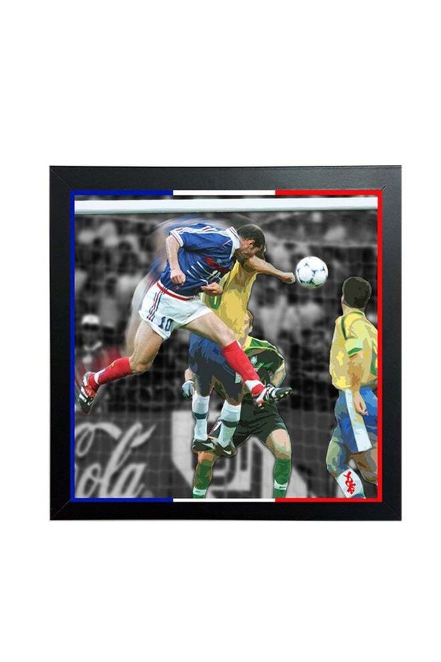 Zidane Goal Against Brazil In World Cup 1998 Framed Artwork Multicolour 25x25cm