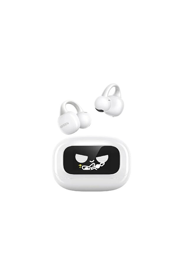 يوجرين سماعات أذن لاسلكية ClipBuds Magic Nc مفتوحة الأذن مع شاشة عرض ابيض