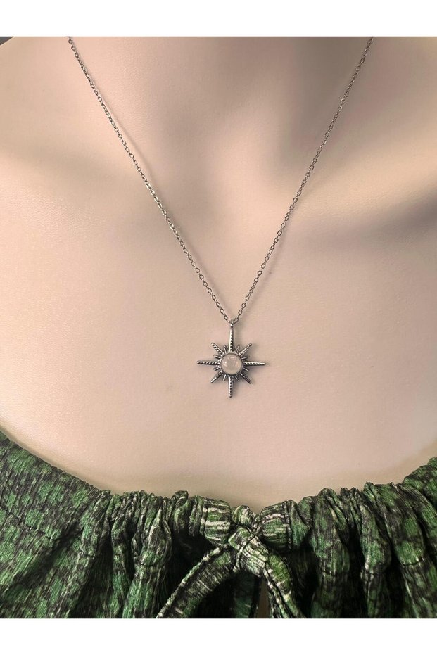 Elegant Steel Necklace with Enamel Pole Star, Minimalist Necklace, Steel Necklace