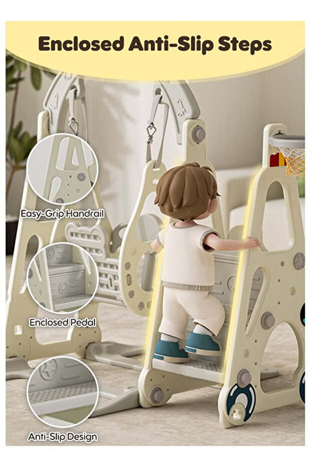 Toddler Swing and Slide Set for Children, Baby Playground with Basketball Hoop, Long Slide - 3