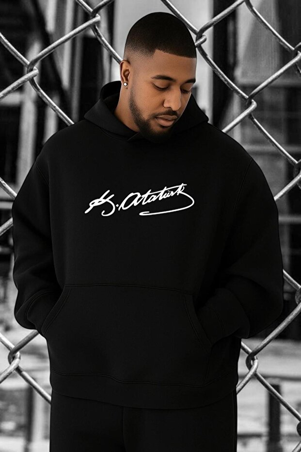 3 Yarn Combed Cotton Ataturk Signature Printed Large Size Sweatshirt
