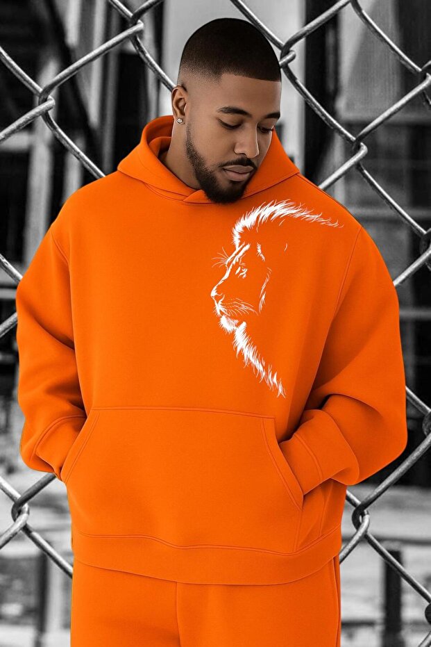 3 Yarn Combed Cotton Lion Printed Oversized Sweatshirt
