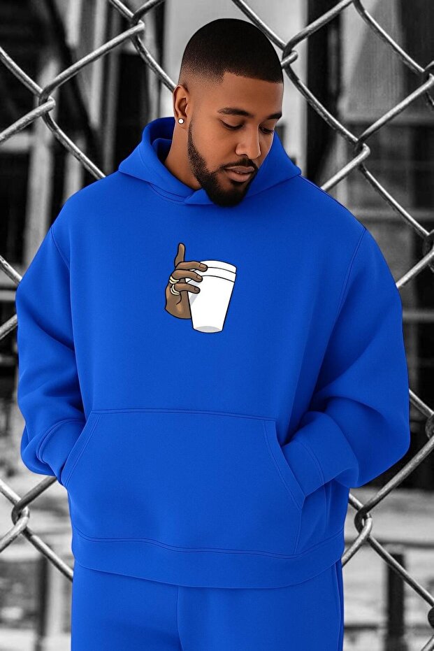 3 Yarn Combed Cotton Brown Printed Large Size Sweatshirt