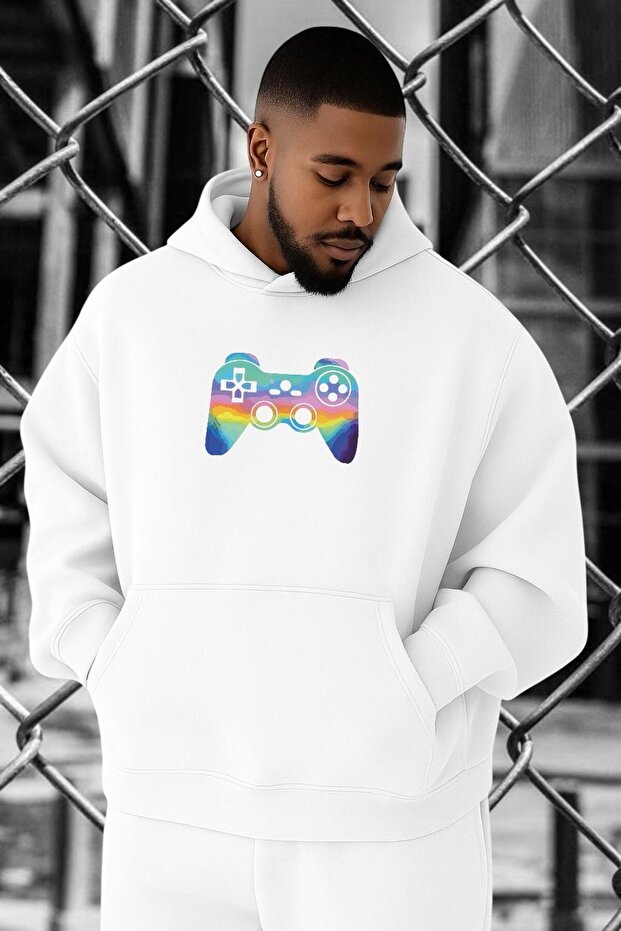 3 Yarn Combed Cotton Game Console Printed Oversized Sweatshirt