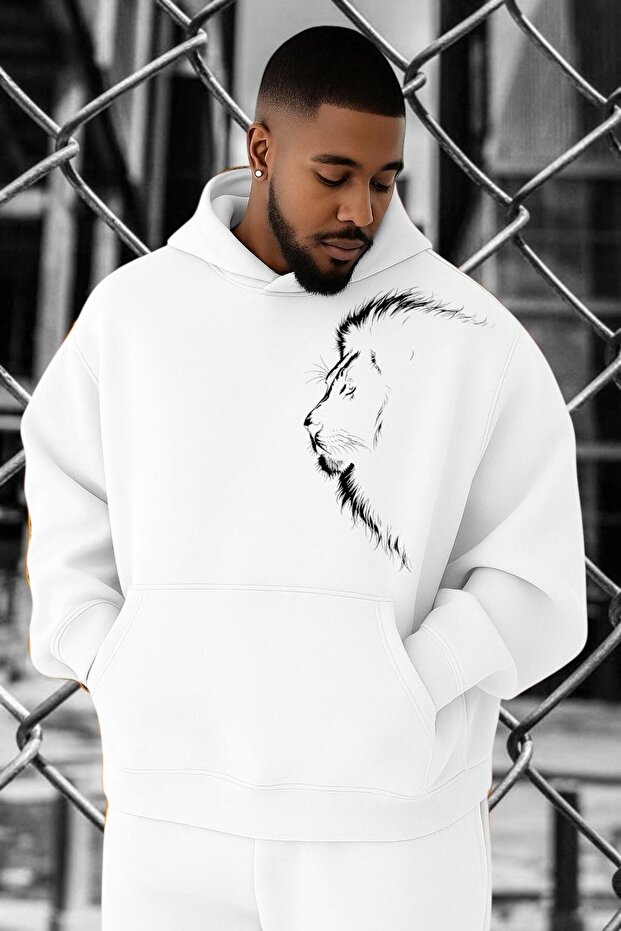 3 Yarn Combed Cotton Lion Printed Oversized Sweatshirt