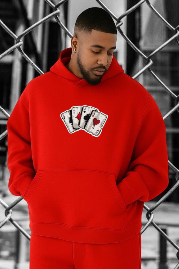 3 Thread Combed Cotton Poker Card Printed Oversized Sweatshirt