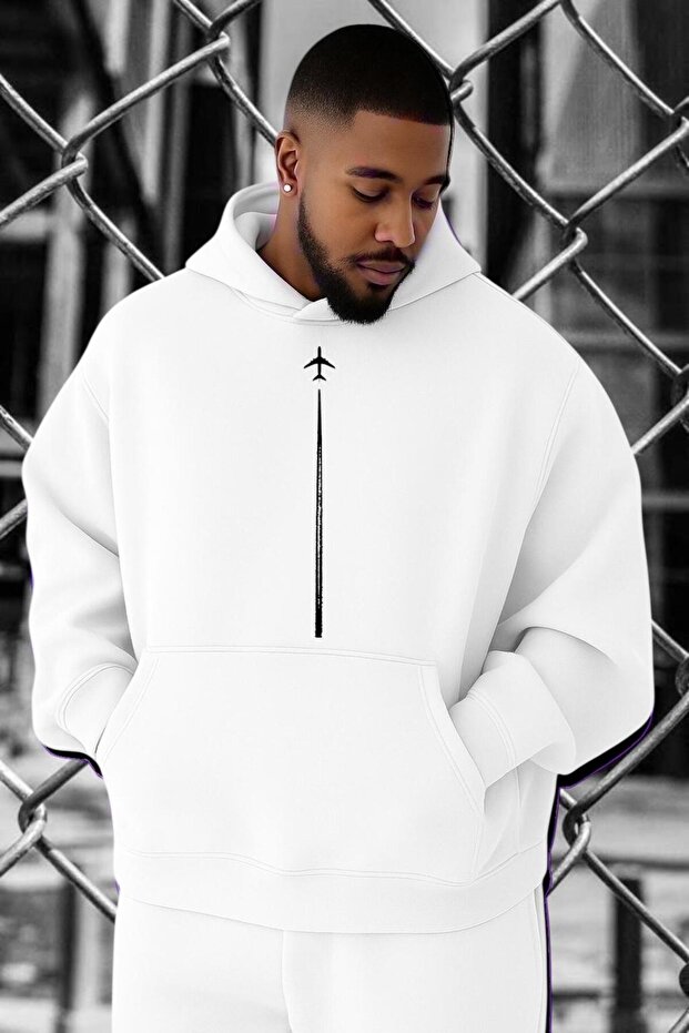 3 Yarn Combed Cotton Airplane Printed Large Size Sweatshirt