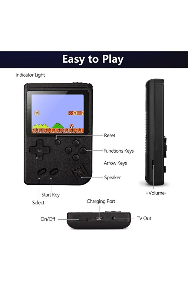 tetris game, 400 games, retro, portable console, black - 4