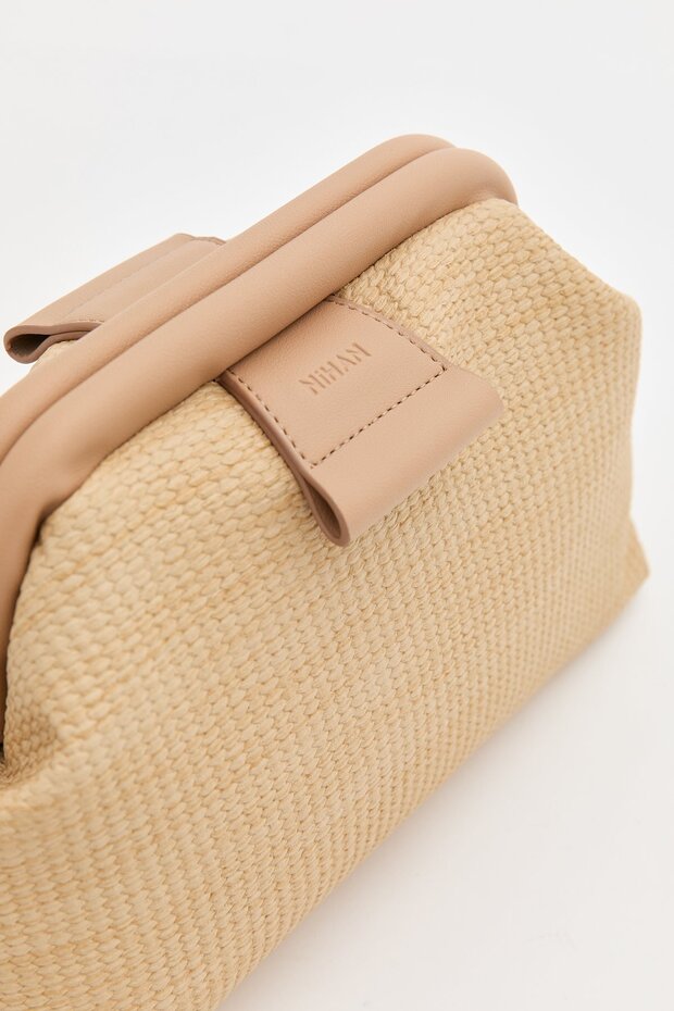 Örgü Çapraz Askılı Çanta Vizon - 5