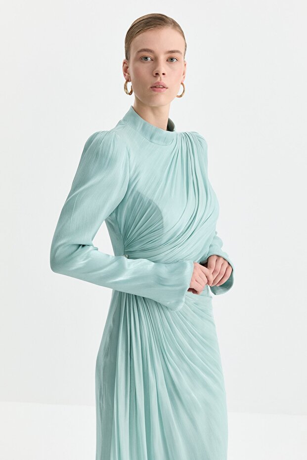 Taş Aksesuarlı Drapeli Abiye Mint - 2