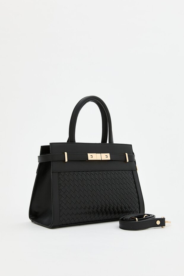 Braided Bag with Metal Accessories Black