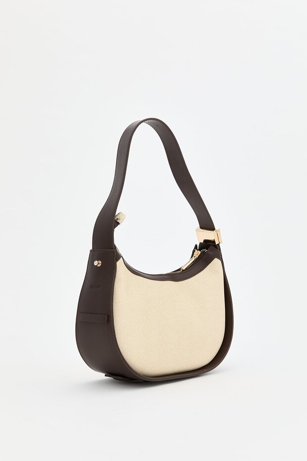 Contrast Canvas Shoulder Bag Beige - Brown