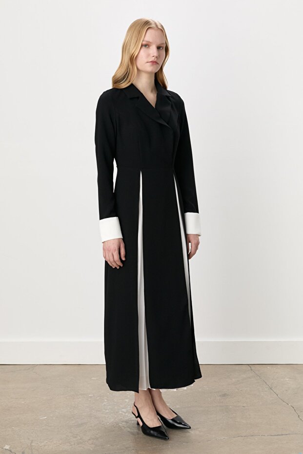 V Neck Brooch Belted Dress Black