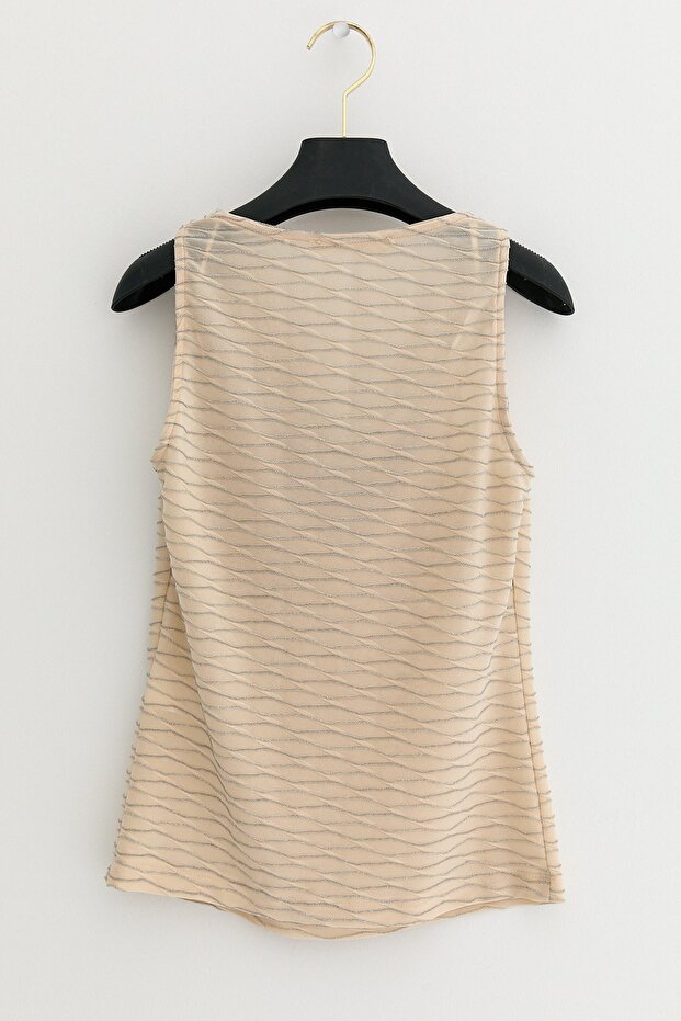 Simli Degaje Yaka Bluz Krem - 3