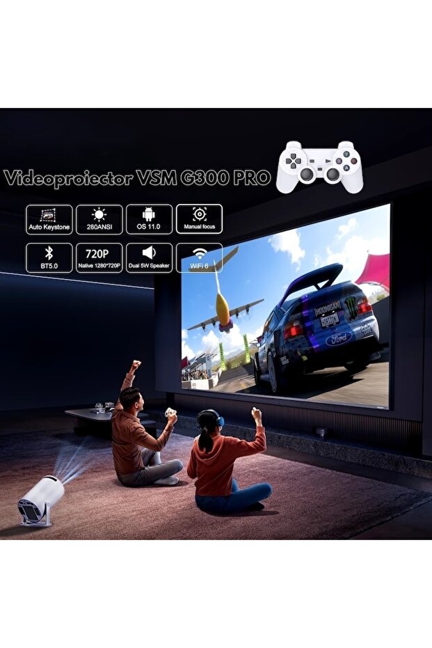 Gaming console with 4K projector, remote, WiFi, Bluetooth, auto image correction, speaker, HDMI/USB - 4