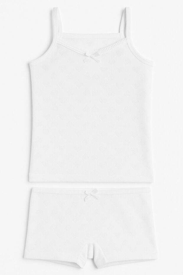 Girl's Jacquard Rope Strap Tank Top and Shorts Set Set of 6 White, Pink, Cream
