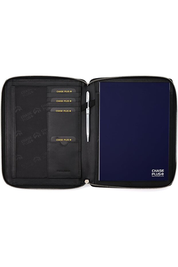 Leather Portfolio Padfolio with Zipper, Important File Document Organizer Case, Folders w