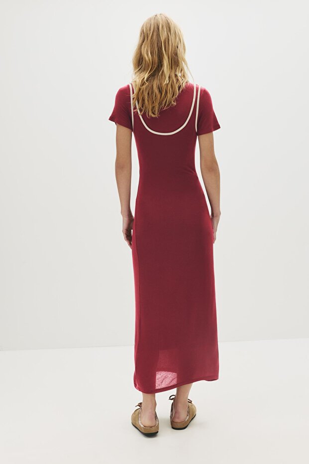 Çift fitilli midi elbise - 3