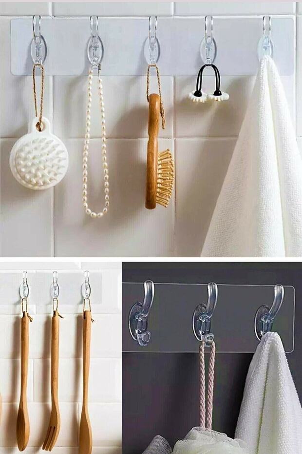 5-Piece 1 Piece Transparent Adhesive Hanger Strong Self Adhesive Door Wall Hanger Heavy Load-Bearing