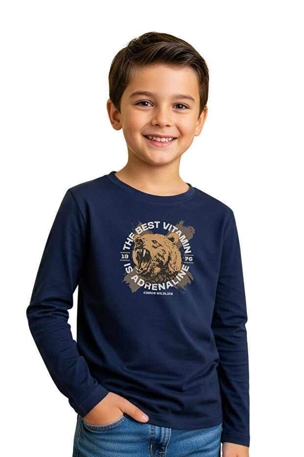 Round Neck Printed Patterned Boy's Sweatshirt