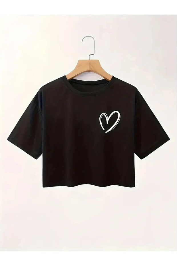 Heart Printed Crop T-Shirt for Women