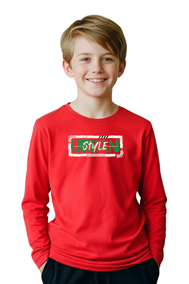 Round Neck Printed Patterned Boy's Sweatshirt