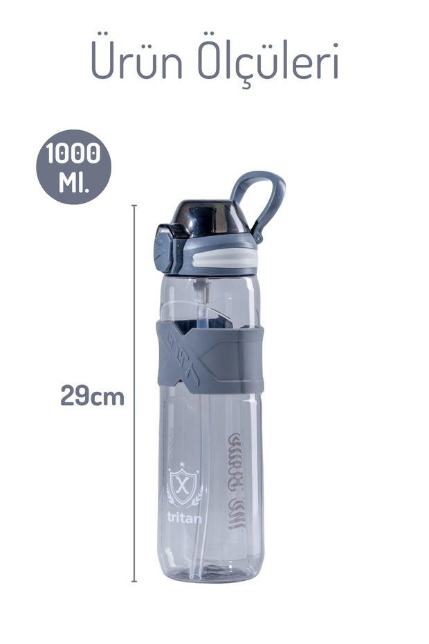Logolu Model, Pipetli ve Temizleyicili Matara, Su Matarası 1Lt. - 4