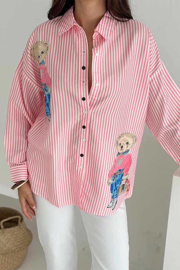 Ayıcık Baskılı Gömlek Pembe - 3