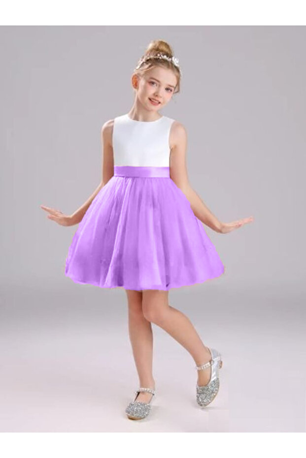 Elegant Plain Sudem Dress Our Model Top White Bottom Baby Lilac Dress